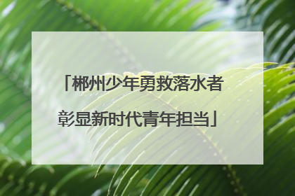 郴州少年勇救落水者 彰显新时代青年担当