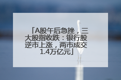 A股午后急挫，三大股指收跌：银行股逆市上涨，两市成交1.4万亿元